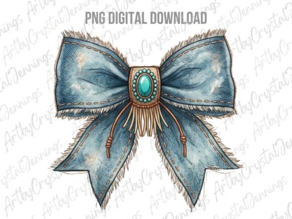 Western Denim Turquoise Coquette Bow PNG Illustration Illustrations Imprimables Par ArtbyCrystalJennings