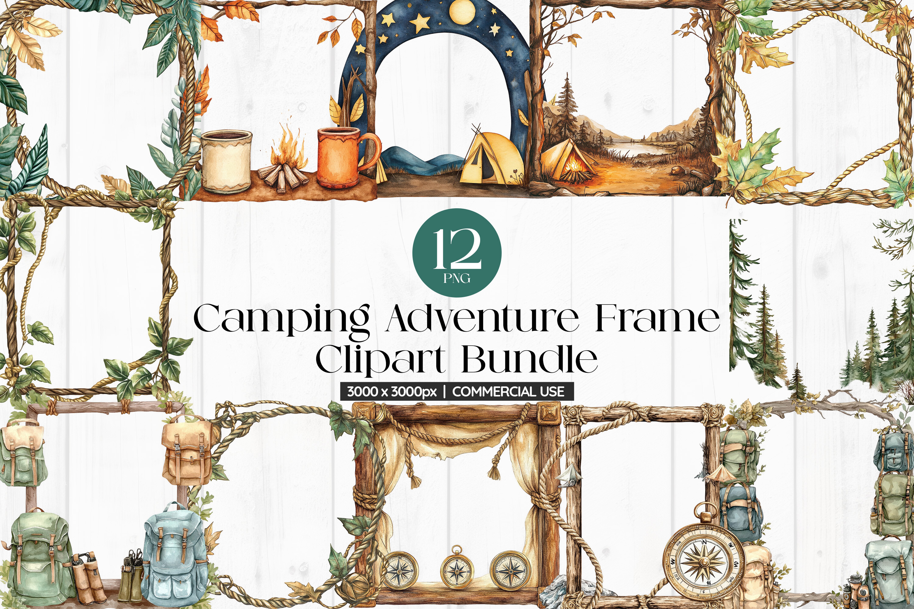 Camping Adventure Frame Clipart Bundle Graphic by Dreamy Cliparts ...