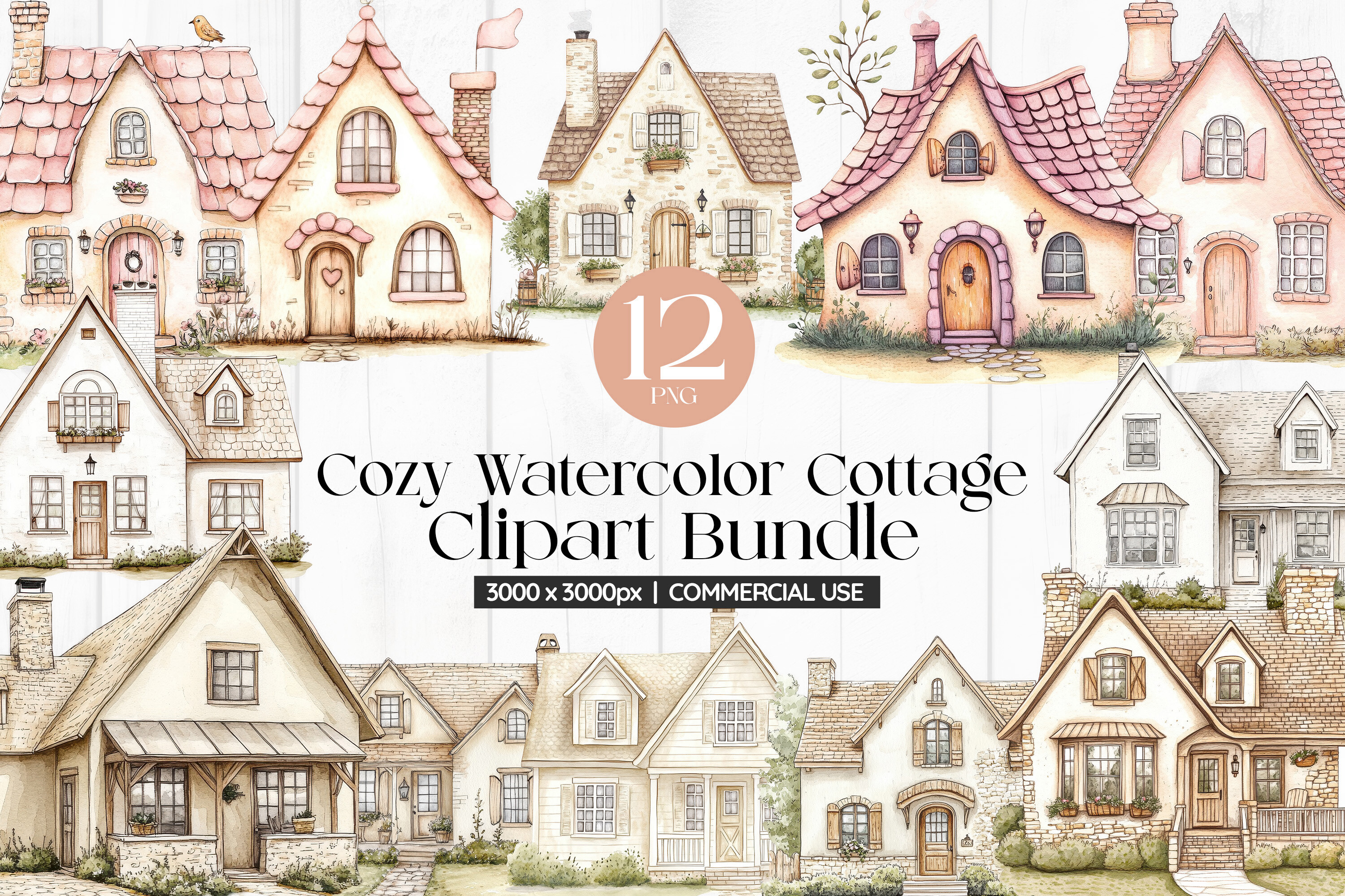 Cozy Watercolor Cottage Clipart Bundle Graphic by Dreamy Cliparts ...