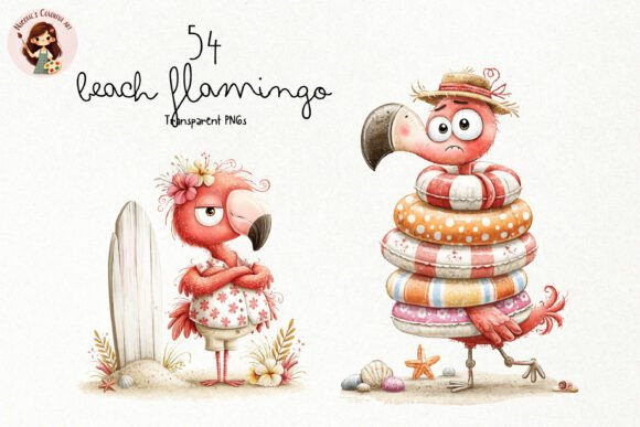 Cute Beach Flamingo PNG Clipart Graphic Illustrations By Nicolle's Colorful Art