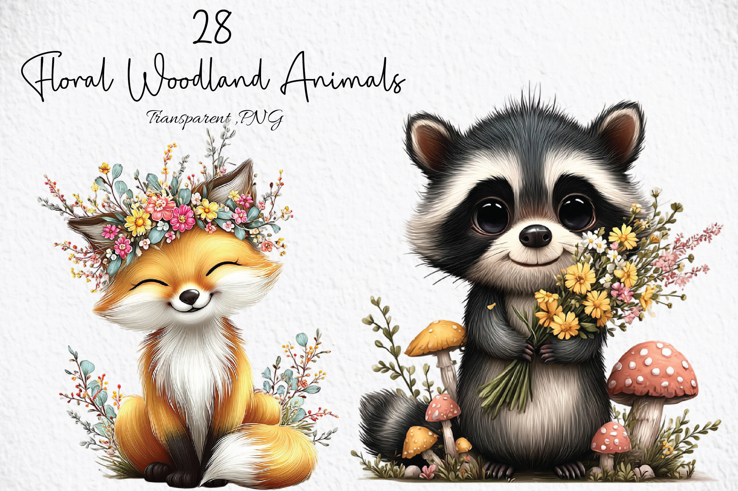 Cute Floral Woodland Animals Clipart Graphic by Craft Art · Creative ...