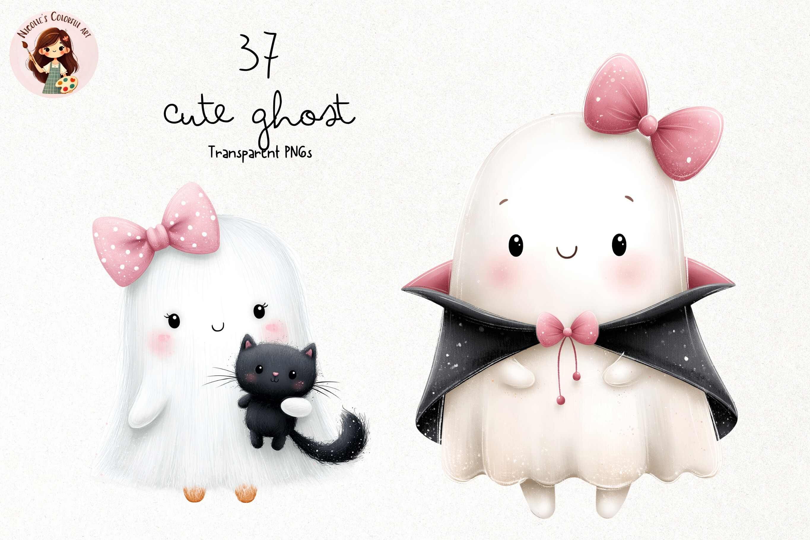 Cute Pink Ghost PNG Clipart Graphic by Nicolle's Colorful Art ...