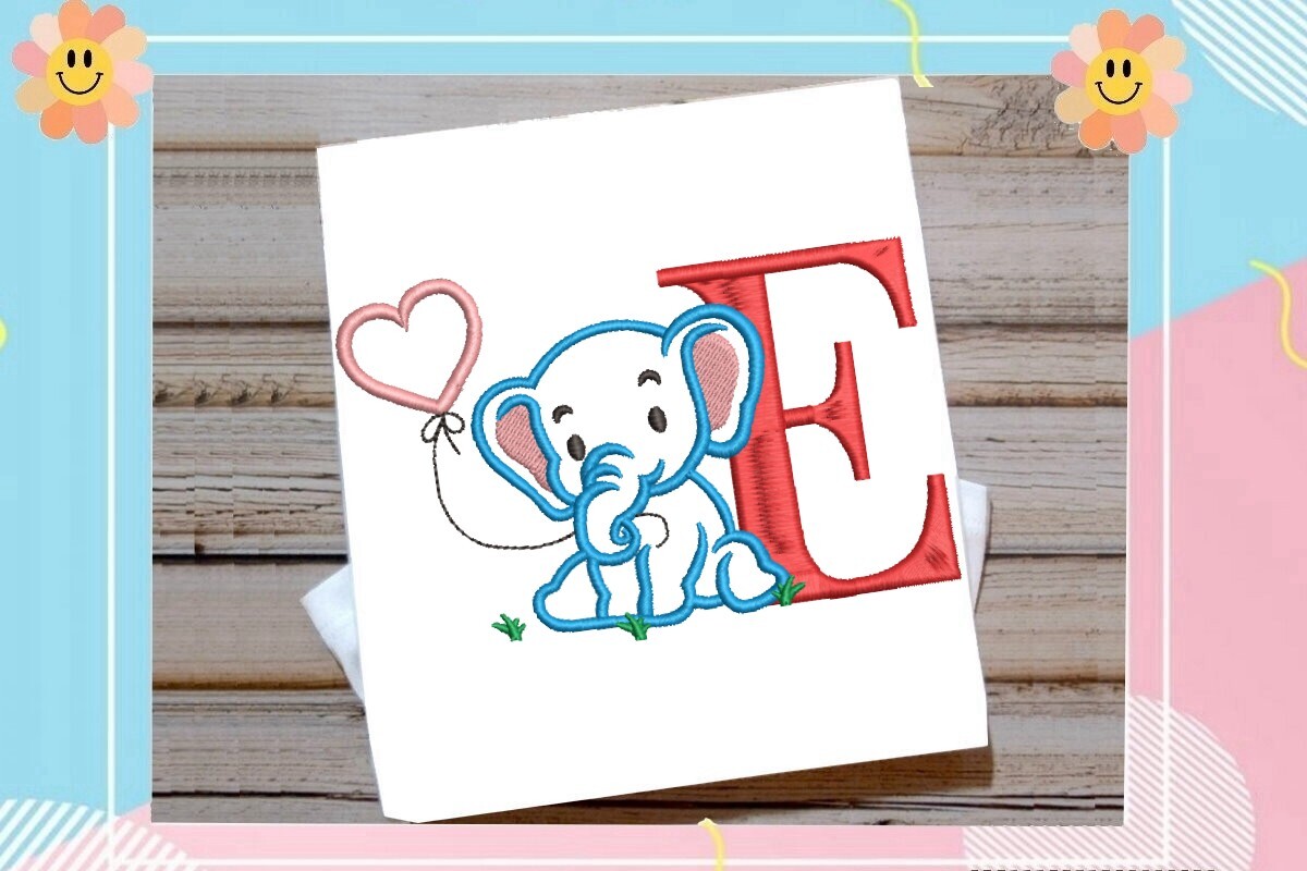 E Letter Cute Elephant Decor