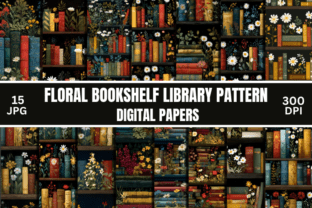 Floral Bookshelf Library Digital Pattern Graphic by Creative River ...