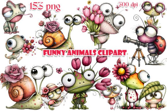 Funny Watercolor Animals Clipart Bundle Graphic AI Illustrations By ElenaZlataArt