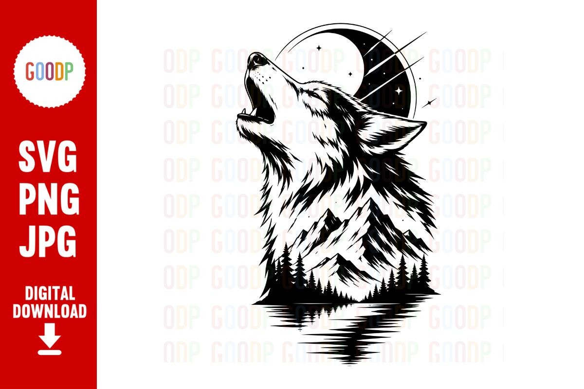 Howling Wolf Mountain Forest SVG Graphic by GoodPShop · Creative Fabrica