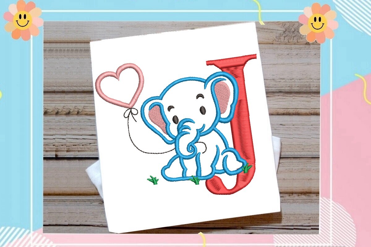 J Letter Cute Elephant Decor