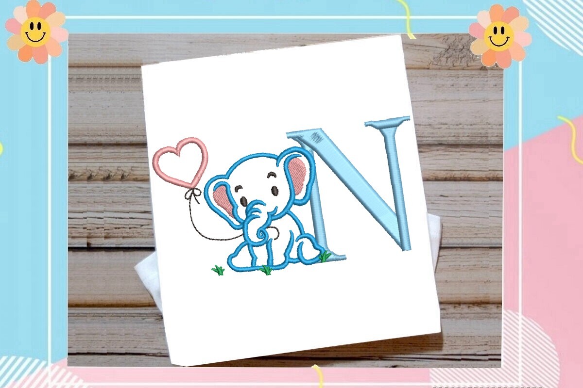 N Letter Cute Elephant Decor