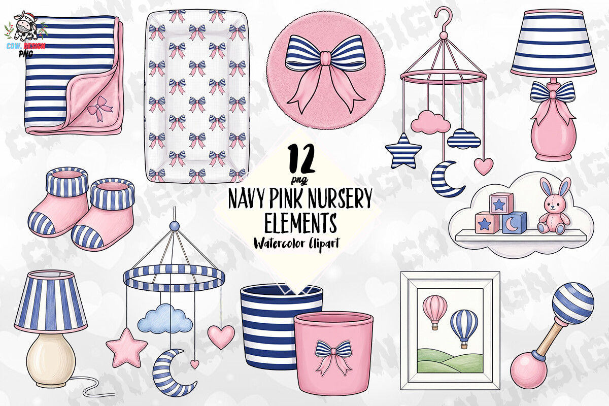 Navy Pink Nursery Elements PNG Graphic by COW.design · Creative Fabrica