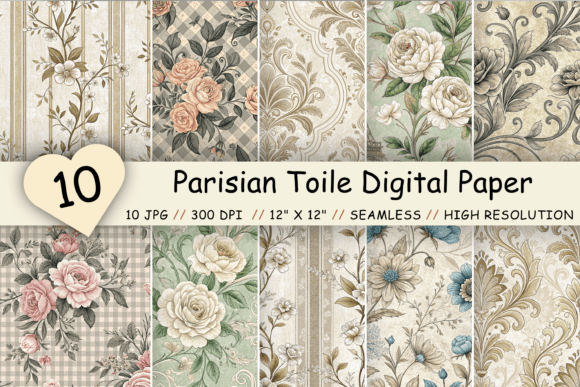 Parisian Toile Digital Paper Pack Graphic Patterns By Florid Printables