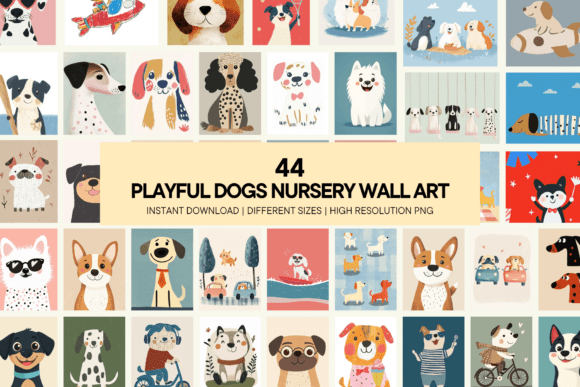 Playful dogs nursery wall art cute puppy printable for kids room gallery