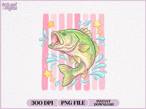 Preppy Bass Fish Stripe PNG Graphic Illustrations By Art Leaf Digital
