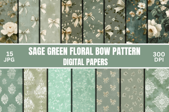 Sage Green Floral Bow Digital Pattern Graphic Patterns By Creative River