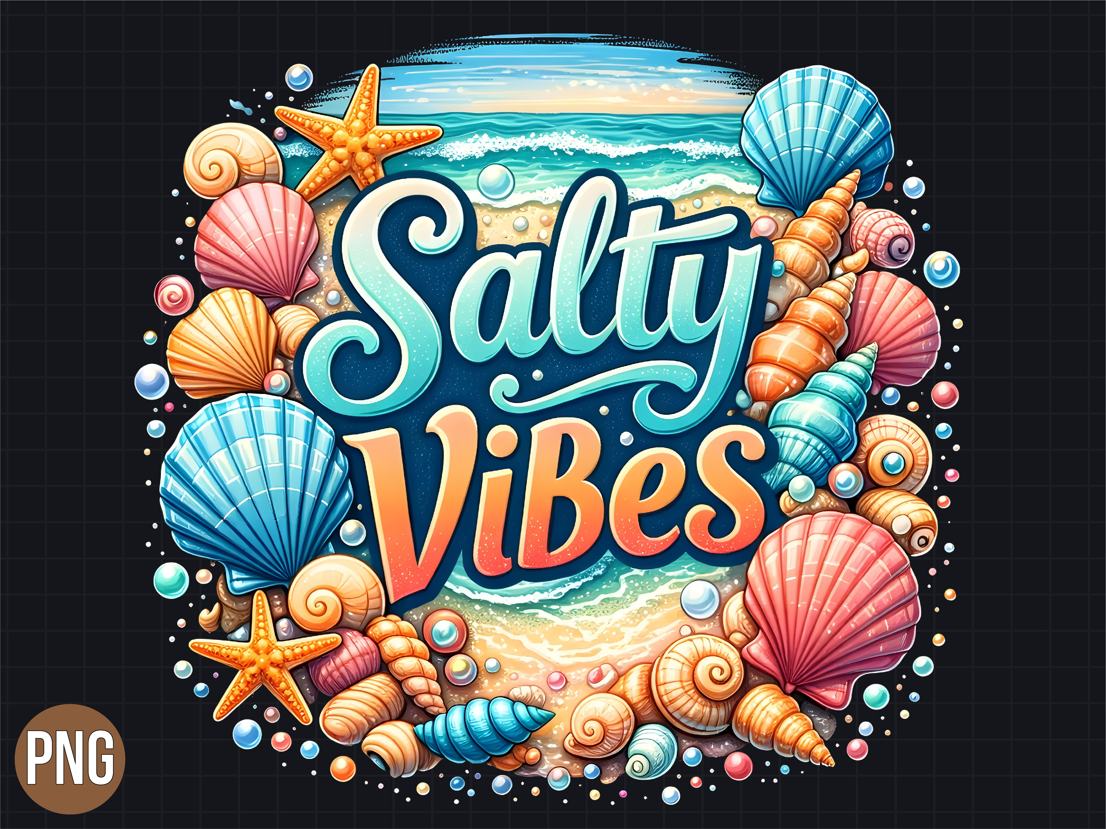 Salty Vibes Ocean Beach Seashells PNG Graphic by COZY_OWL · Creative ...