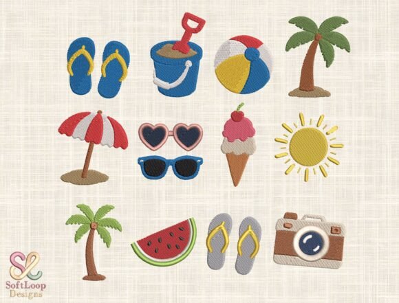 Summer Beach Embroidery Design Bundle