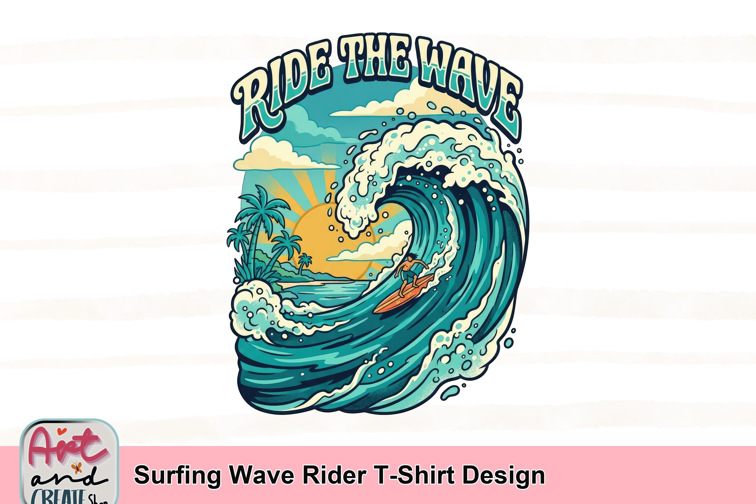 Generative Design Wave Rider Surfing Wave Rider T-Shirt Design Graphic by art and create shop ...