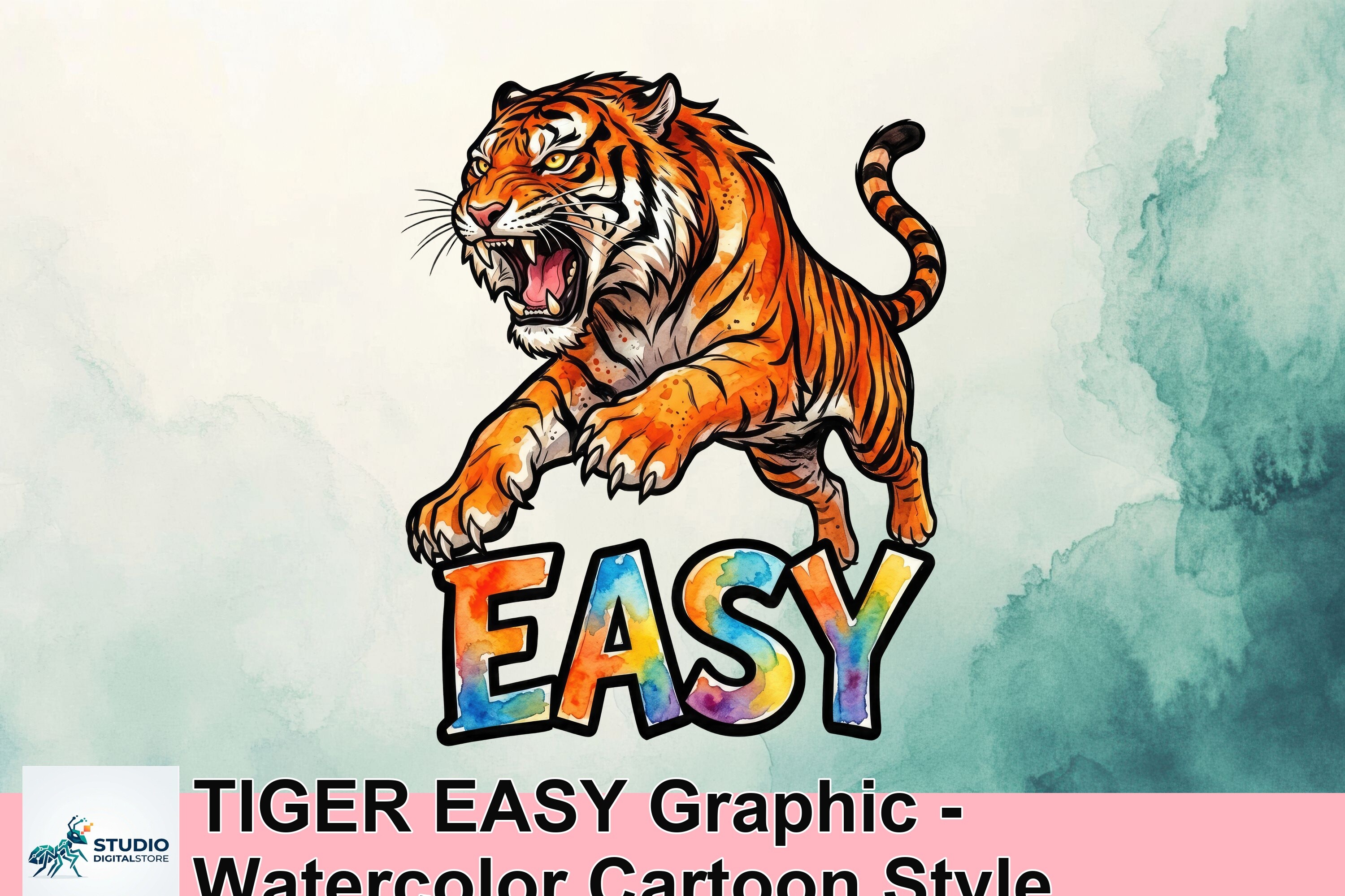 TIGER EASY Graphic - Watercolor Cartoon Style Graphic by ...