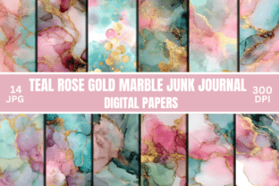 Teal Rose Gold Marble Junk Journal