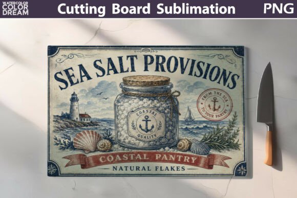 Vintage Sea Salt Pantry Art Graphic Illustrations By WatercolorColorDream