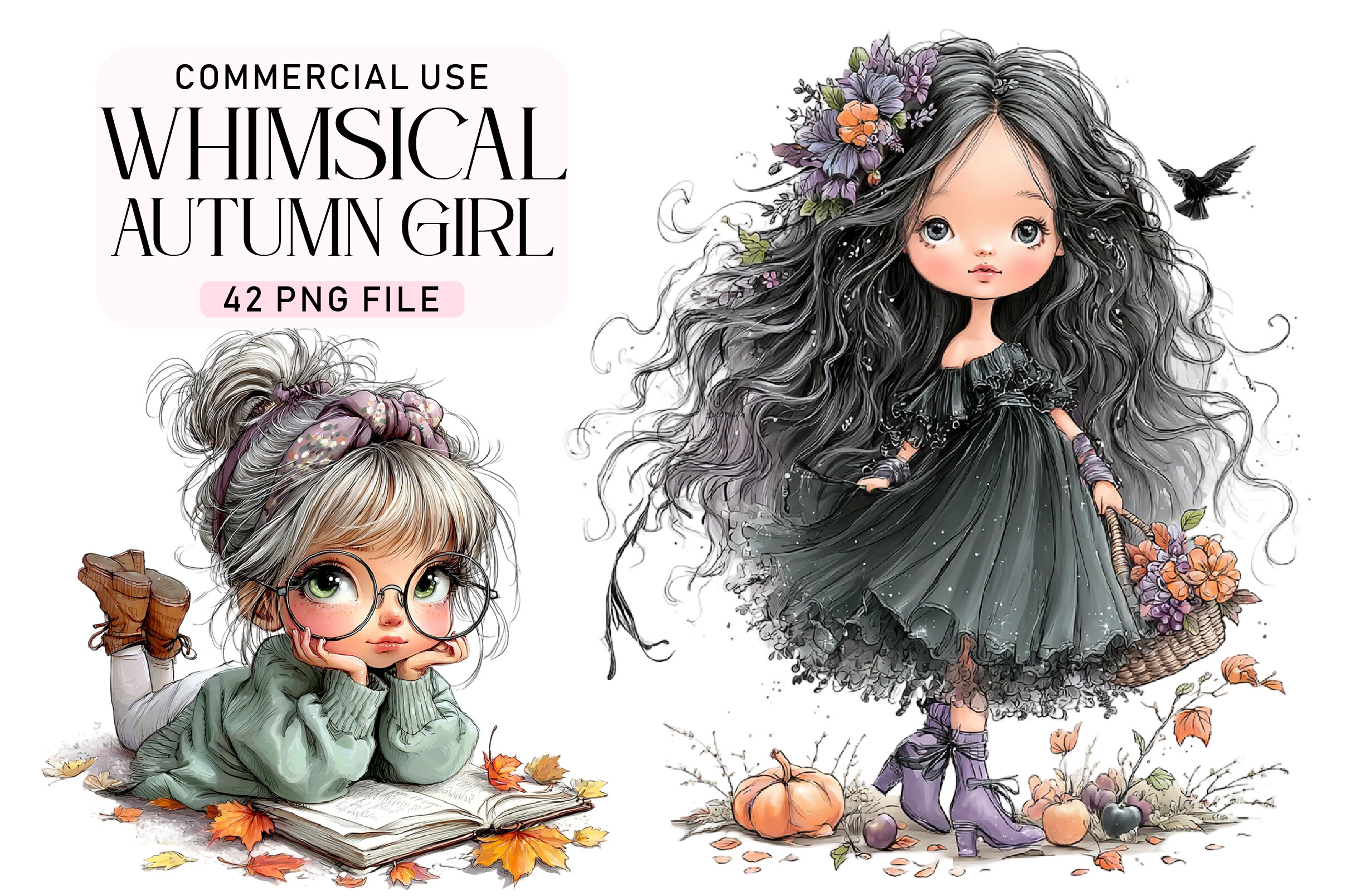 Whimsical Autumn Girl Clipart Bundle Graphic by Daily.Designs ...