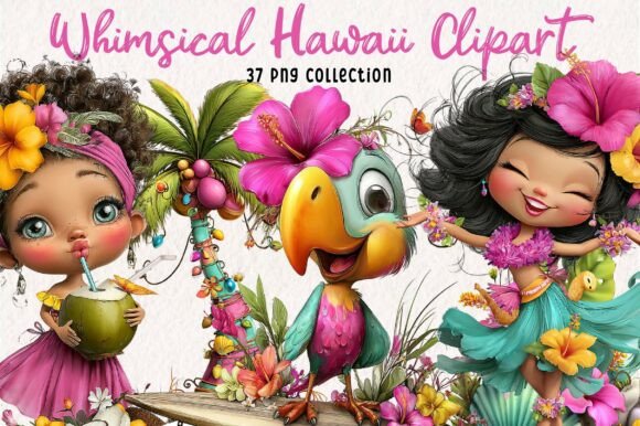 Whimsical Hawaii PNG Clipart Bundle Gráfico Ilustraciones Imprimibles Por Print Magic