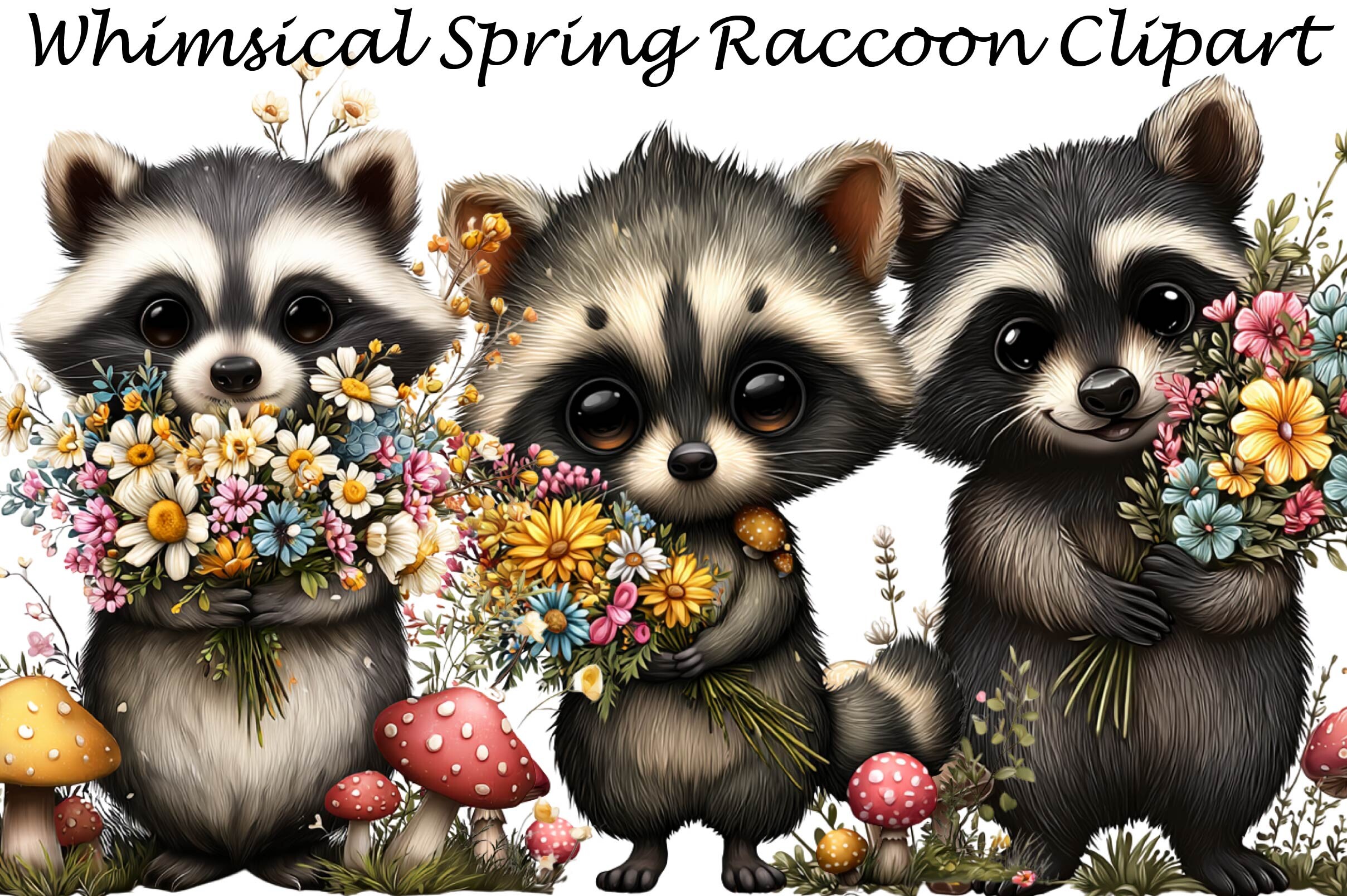 Racon Spring Whimsical Spring Raccoon Clipart Graphic by clipart · Creative Fabrica
