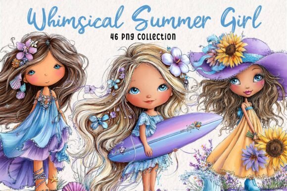 Whimsical Summer Girl Clipart Graphic Illustrations By Print Magic
