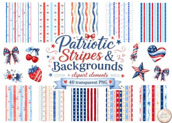 4th of July Stripes Backgrounds Bundle Afbeelding Afdrukbare Illustraties Door Artistic Revolution
