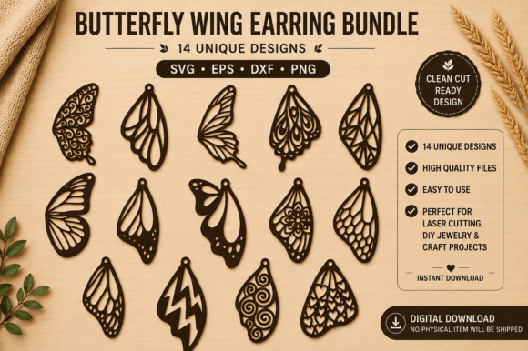Beautiful Wing Earrings Laser Cut Bundle Découpe au Laser Par Craft and Cut Designs