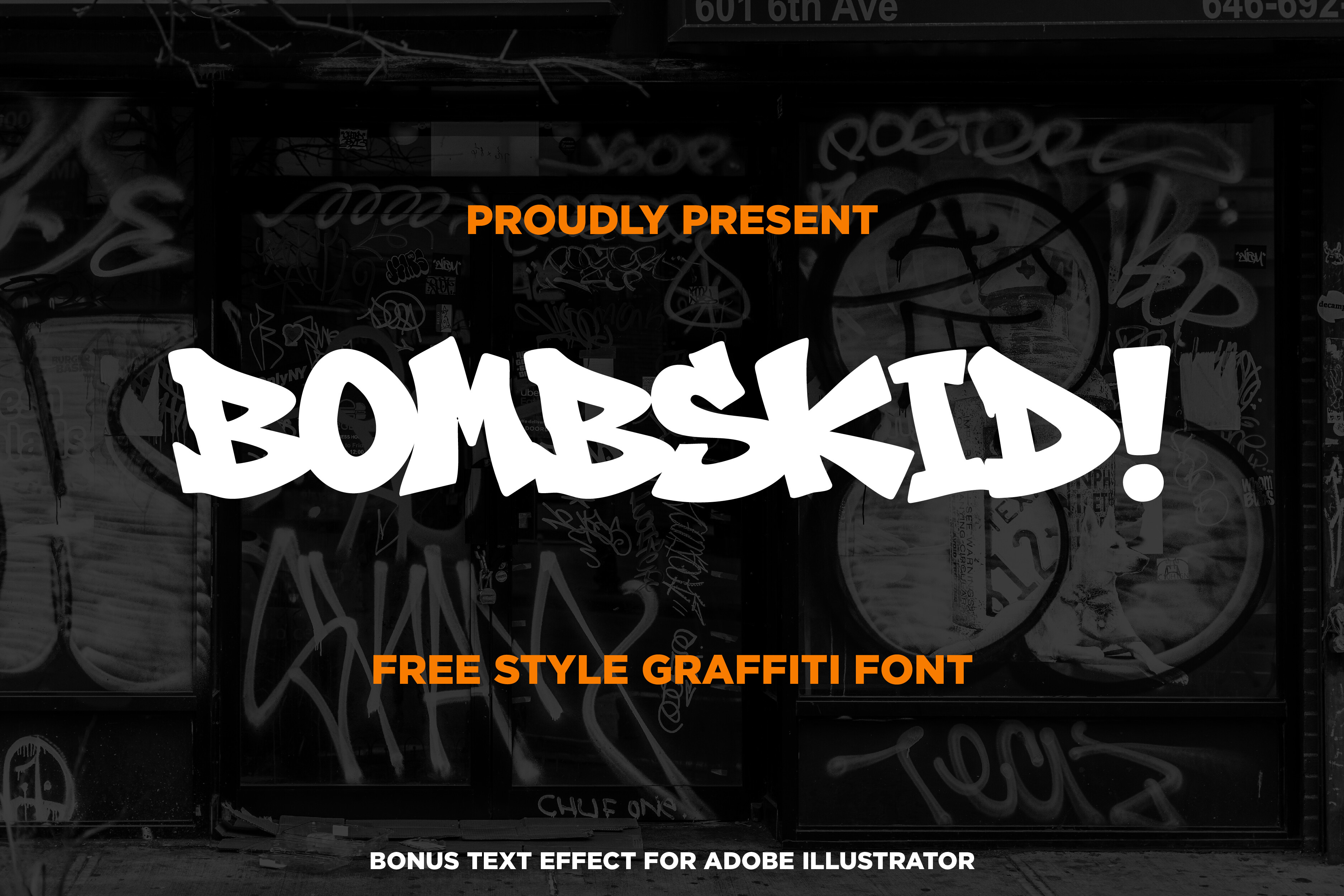 Bombskid font preview: freestyle graffiti font with authentic street-tag look