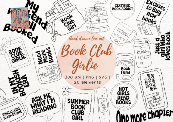 Book Club Girl SVG Bundle Hand Drawn Graphic Illustrations By RimzStudio