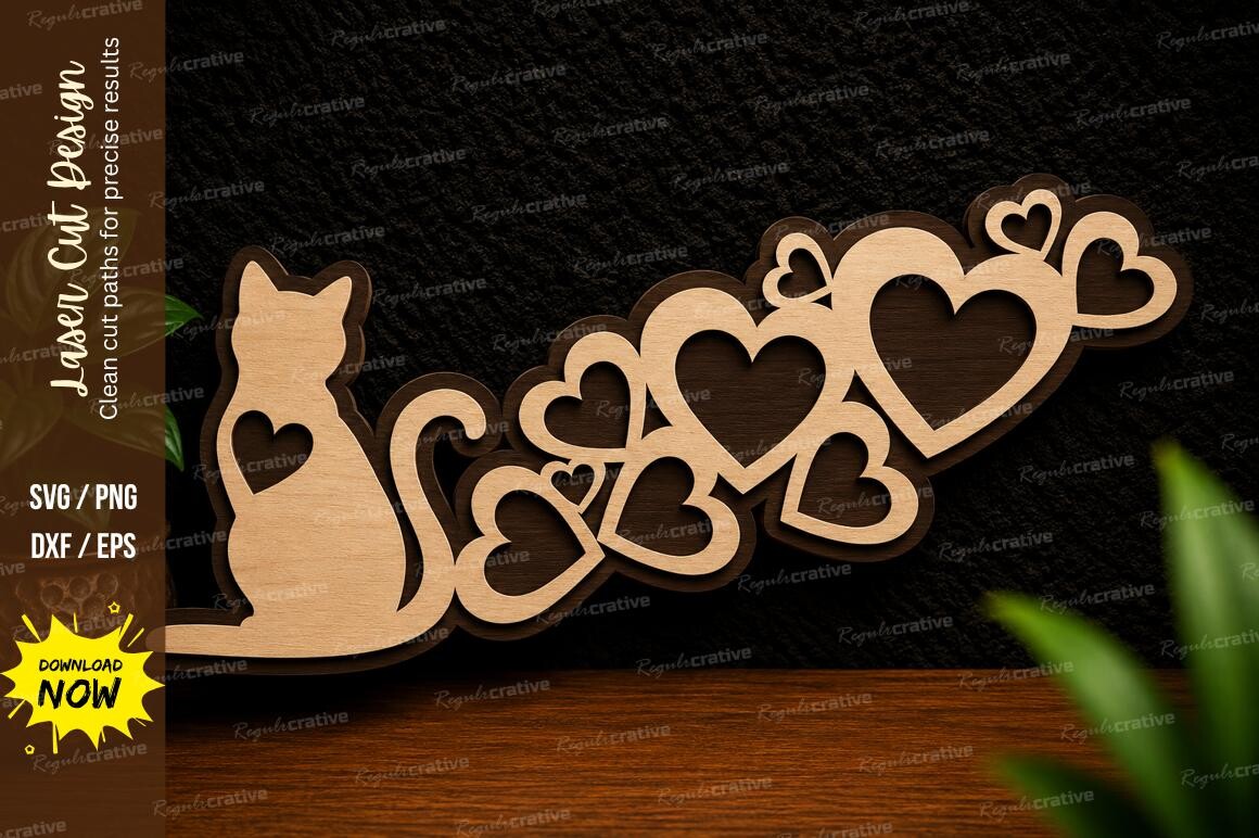 Cat Hearts Border Laser Cut SVG Design · Creative Fabrica