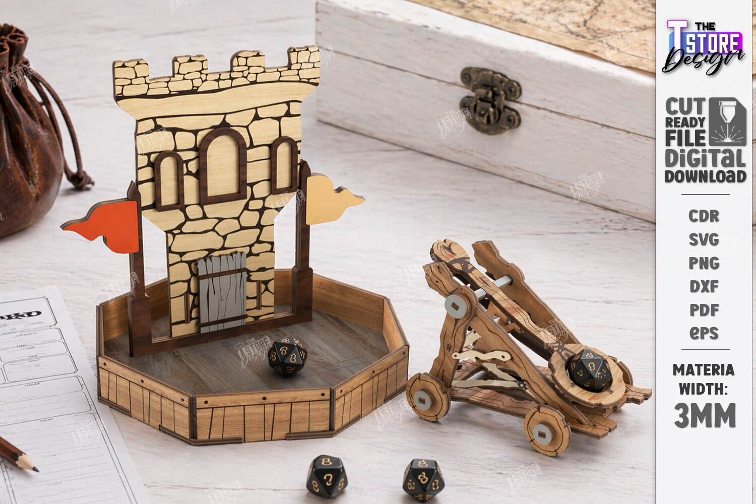 Dice Catapult Laser Cut | Castle Design · Creative Fabrica