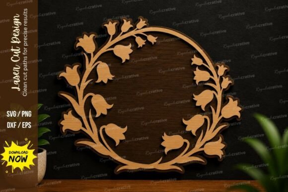 Floral Vine Wreath Laser Cut SVG Design · Creative Fabrica