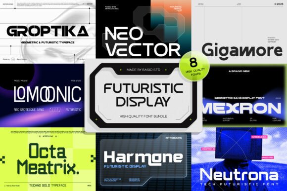 Futuristic Display Bundle Sans Serif Font By product.rasiostudio