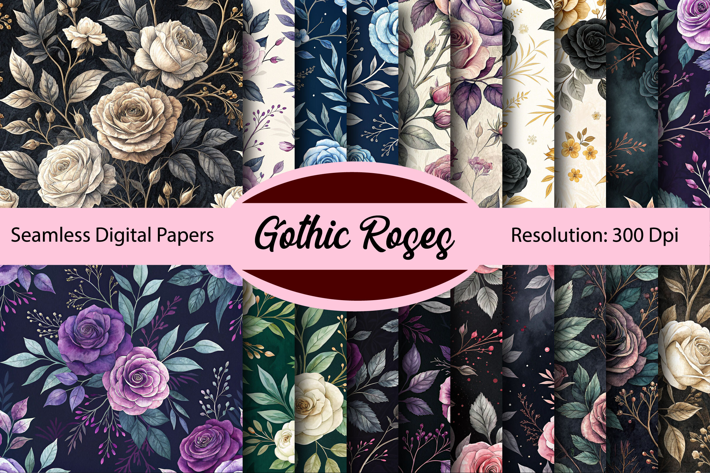 Gothic Roses Seamless Digital Paper Graphic by Colourful · Creative Fabrica
