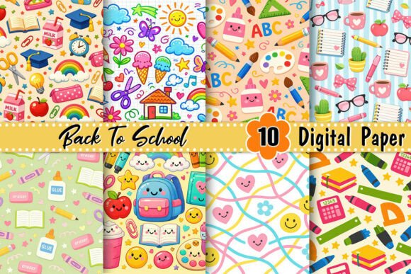 Kawaii Back to School Digital Paper
