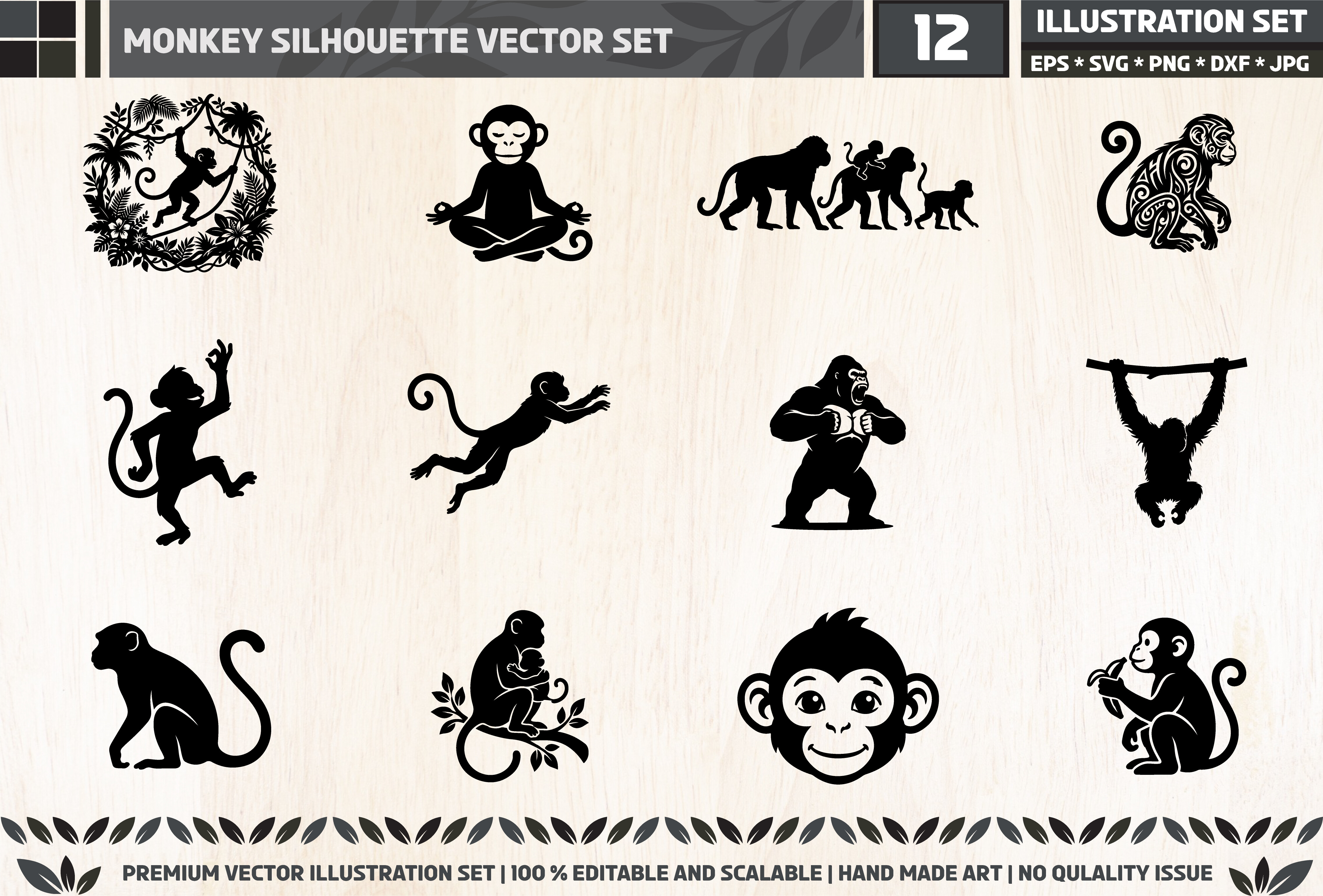 Monkey Silhouette Vector SVG Cut File Se Graphic by Alivio Arts ...
