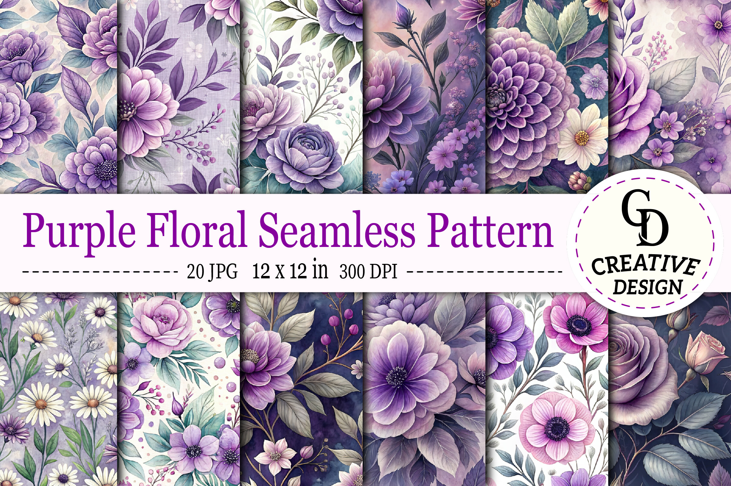 Purple Floral Seamless Pattern Graphic by Creative Design · Creative ...