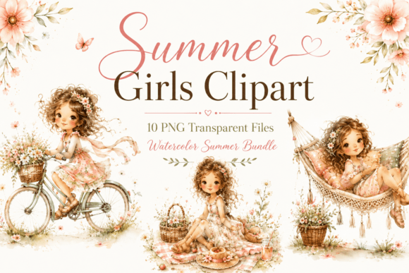 Summer Girls Watercolor Clipart Grafika Przezroczyste pliki PNG AI Przez KHAMPOL SHOP DESIGN