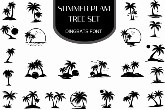 Summer Palm Tree Set Dingbats Font By Heartcraft Atelier