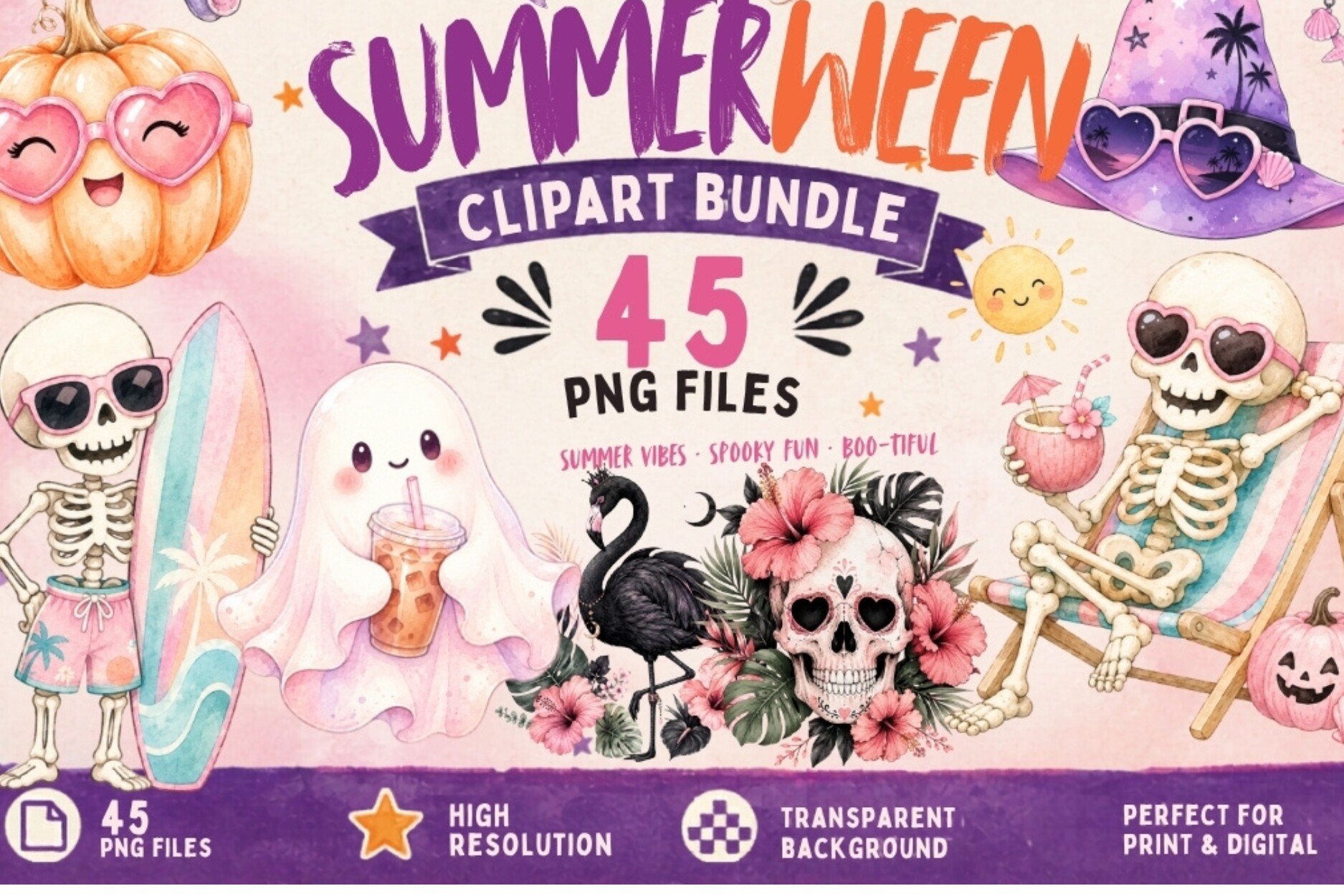 Summerween Pic Summerween Clipart Bundle PNG Graphic by Tanya Kart · Creative Fabrica