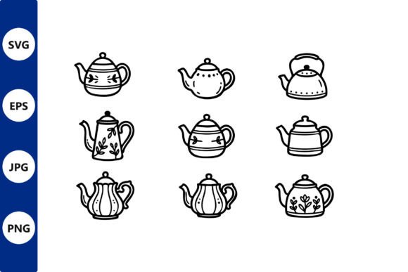 Teapot Line Art Collection Graphic Illustrations By Cute Things