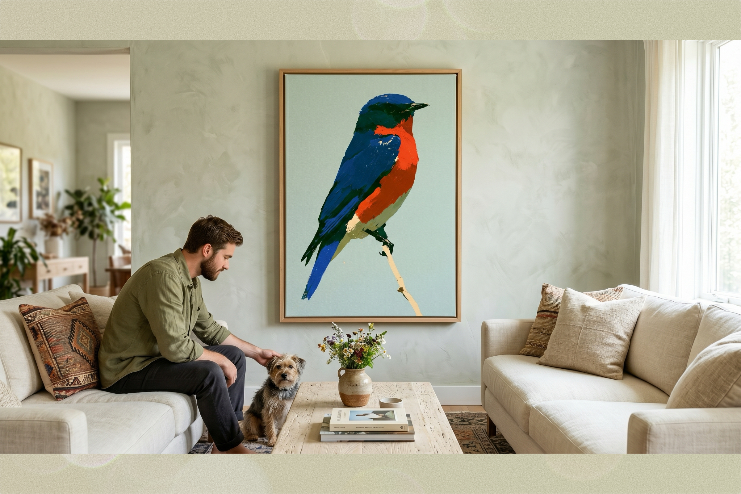 Vibrant Bluebird Impasto Wall Art