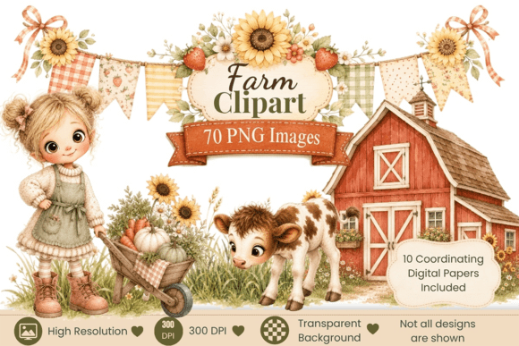 Watercolor Farm Clipart Bundle Graphic Illustrations By TangledUpWithInk