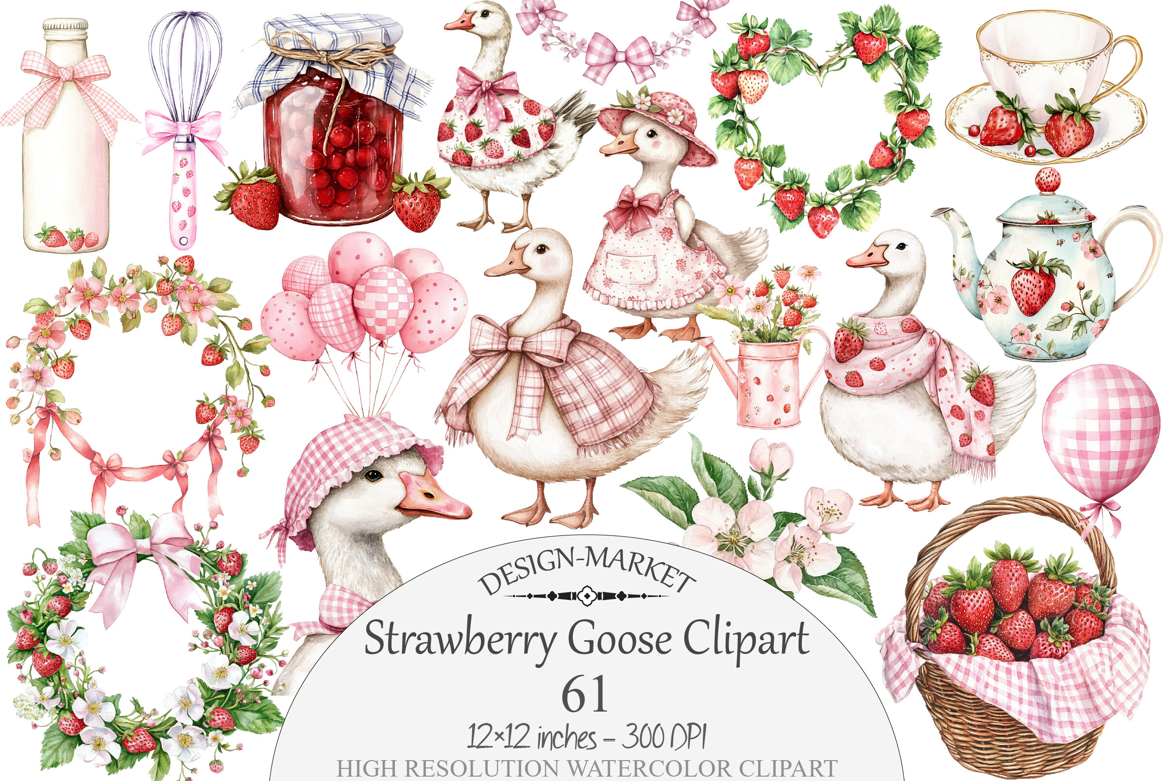 Watercolor Strawberry Goose Clipart Graphic by Design Market · Creative ...