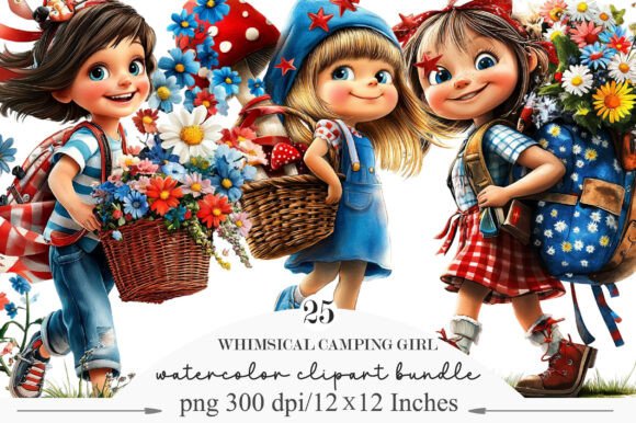 Whimsical Camping Girl Clipart PNG