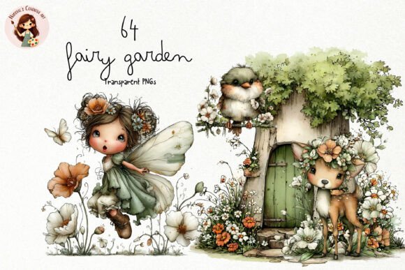 Whimsical Fairy Garden PNG Clipart Gráfico Ilustrações para Impressão Por Nicolle's Colorful Art