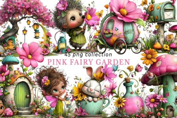 Whimsical Pink Fairy Garden Png Clipart Graphic Illustrations By Print Magic
