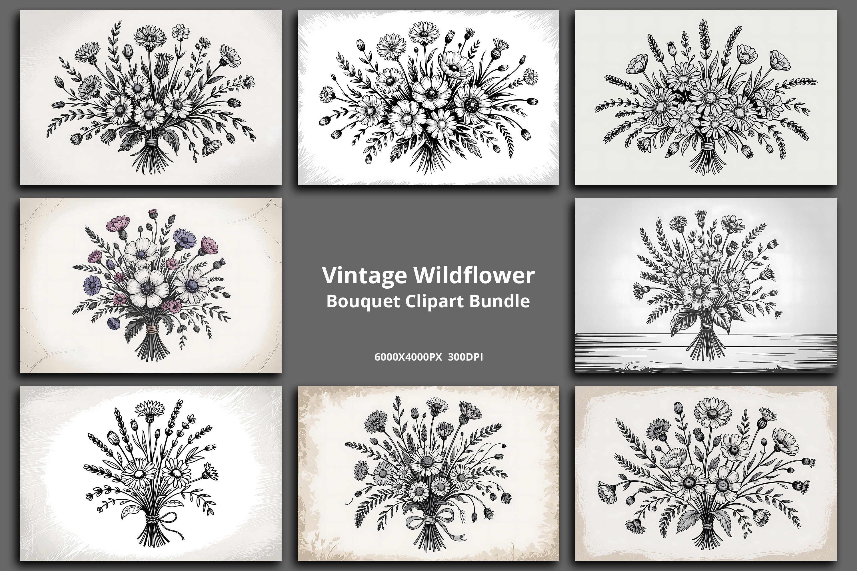 Wildflower Bouquet Clipart Bundle